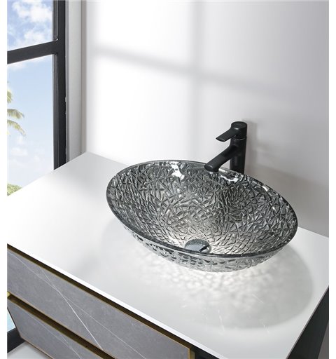 Sapho PURUS sklenené gravírované umývadlo 50x36 cm, čierna TY305SG