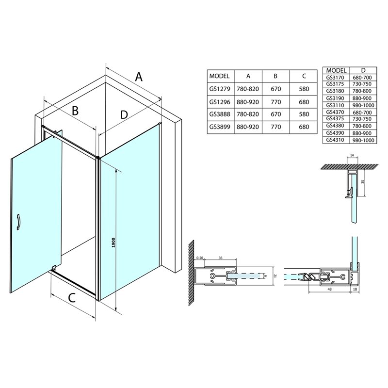 Gelco SIGMA SIMPLY štvorcová sprchová zástena pivot dvere 900x900mm L/P varianta, Brick sklo GS3899GS4390