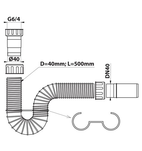 Bruckner FLEXY dřezový sifon 1"1/2, odpad 40 mm, bílá 155.183.0