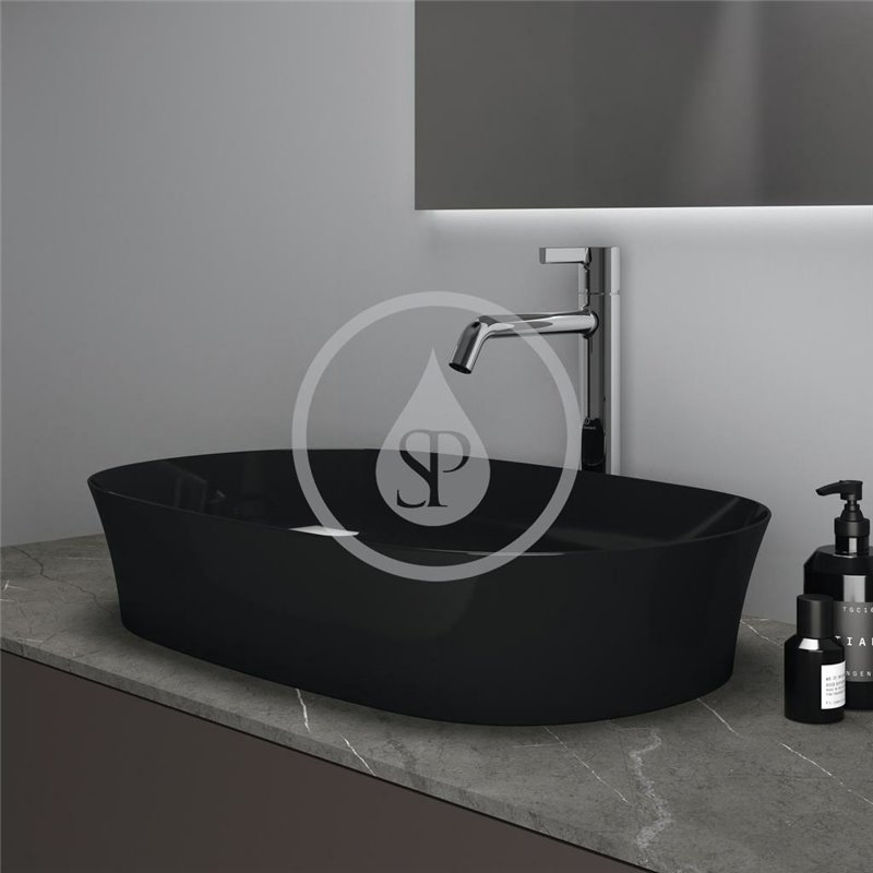 Ideal Standard Umývadlo na dosku, 600x380 mm, bez prepadu, lesklá čierna Ipalyss E1396V2