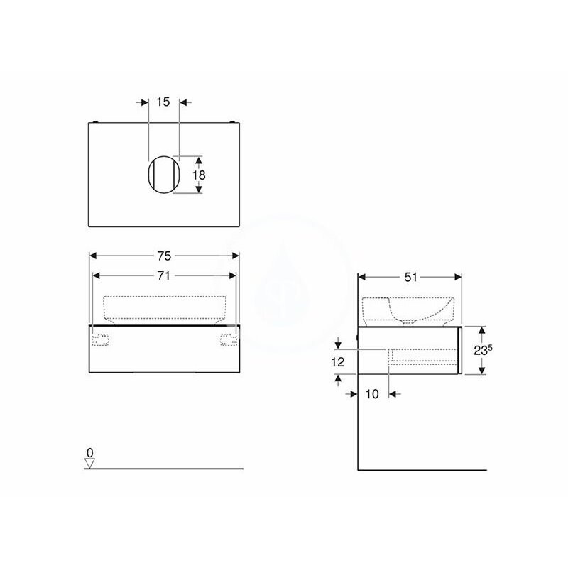 Geberit Umývadlová skrinka, 750x510x235 mm, 1 zásuvka a zápachová uzávierka, lávová VariForm 501.160.00.1