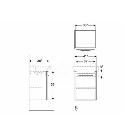 Geberit Umývadlová skrinka, 418x557x386 mm, 1 dvierka, lesklá biela Selnova Square 500.177.01.1