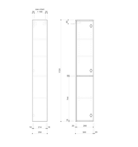 Sapho ESPACE skříňka 25x172x32cm, 1x dvířka, levá/pravá, bílá lesk ESC120-3030