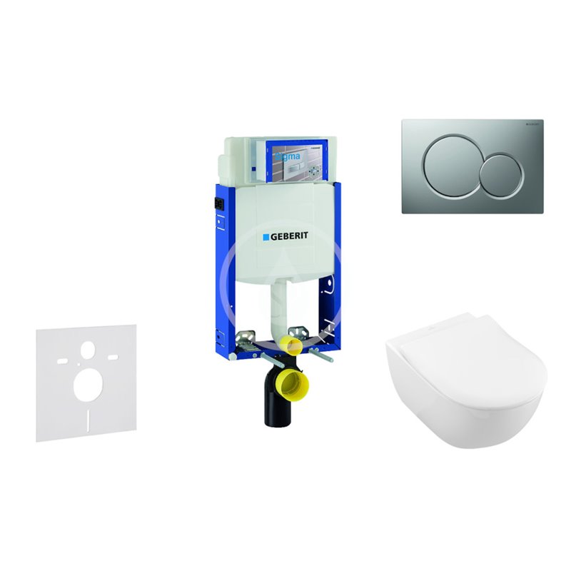 Geberit Modul na závesné WC s tlačidlom Sigma01, matný chróm + Villeroy Boch - WC a doska, DirectFlush, SoftClose, CeramicPlus 1