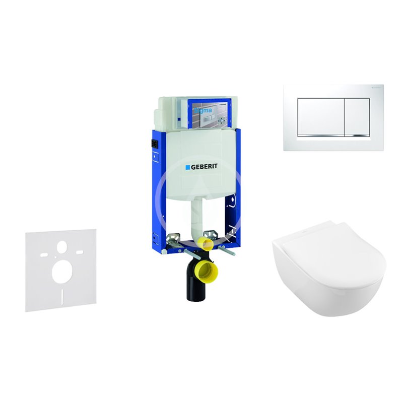 Geberit Modul na závesné WC s tlačidlom Sigma30, biela/lesklý chróm + Villeroy Boch - WC a doska, DirectFlush, SoftClose, Cerami