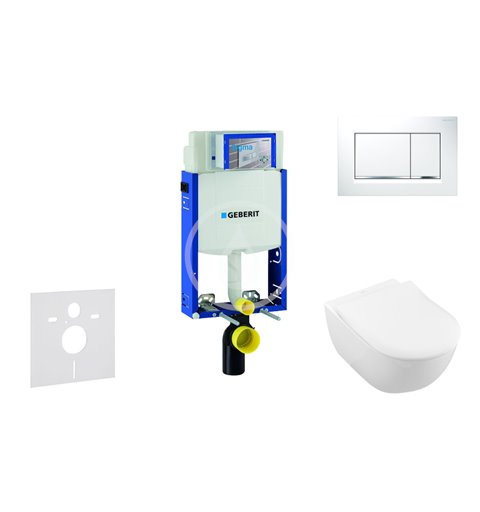 Geberit Modul na závesné WC s tlačidlom Sigma30, biela/lesklý chróm + Villeroy Boch - WC a doska, DirectFlush, SoftClose, Cerami