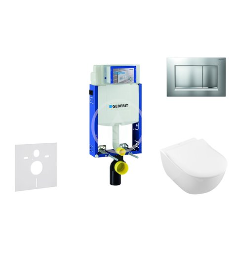 Geberit Modul na závesné WC s tlačidlom Sigma30, matný chróm/chróm + Villeroy Boch - WC a doska, DirectFlush, SoftClose, Ceramic