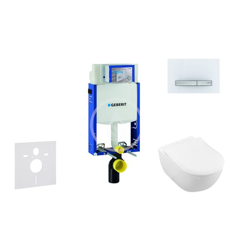 Geberit Modul na závesné WC s tlačidlom Sigma50, alpská biela + Villeroy Boch - WC a doska, DirectFlush, SoftClose, CeramicPlus 