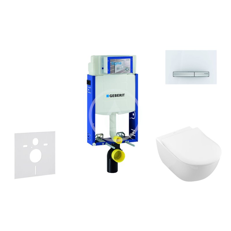 Geberit Modul na závesné WC s tlačidlom Sigma50, alpská biela + Villeroy Boch - WC a doska, DirectFlush, SoftClose, CeramicPlus 