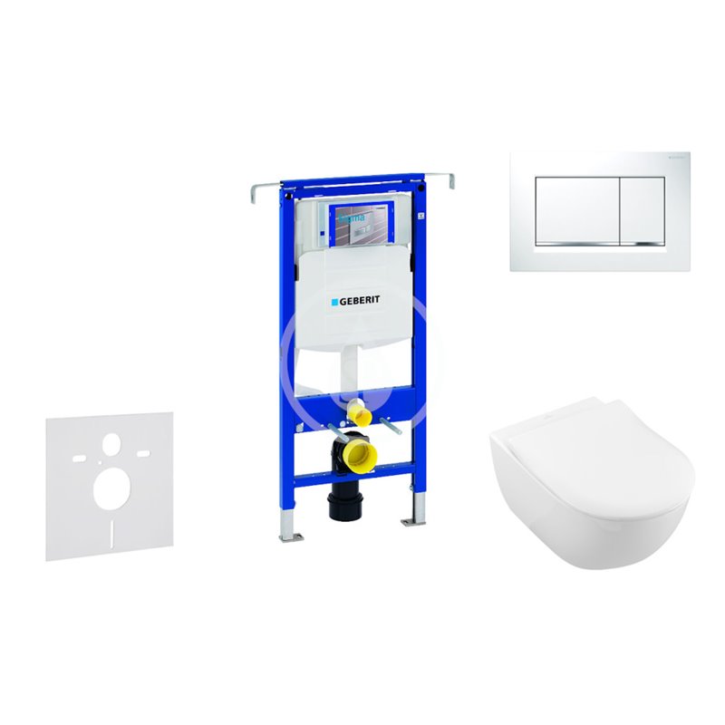 Modul na závesné WC s tlačidlom Sigma30, biela/lesklý chróm + Villeroy Boch - WC a doska, DirectFlush, SoftClose, CeramicPl
