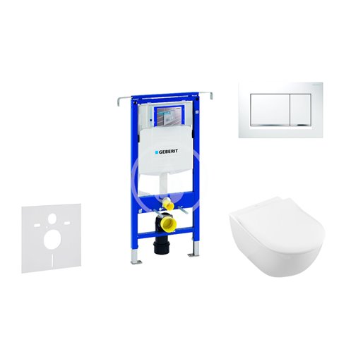 Modul na závesné WC s tlačidlom Sigma30, biela/lesklý chróm + Villeroy Boch - WC a doska, DirectFlush, SoftClose, CeramicPl