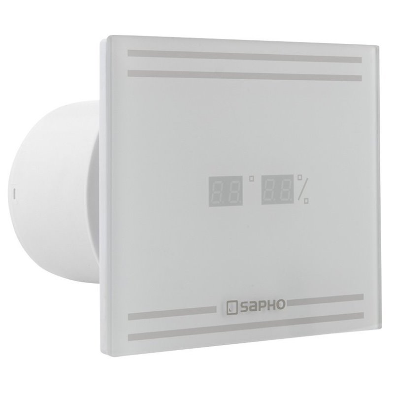 Sapho GLASS kúpeľňový ventilátor axiálny s LED displejom, 8W, potrubia 100mm, biela GS103