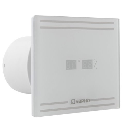 Sapho GLASS kúpeľňový ventilátor axiálny s LED displejom, 8W, potrubia 100mm, biela GS103