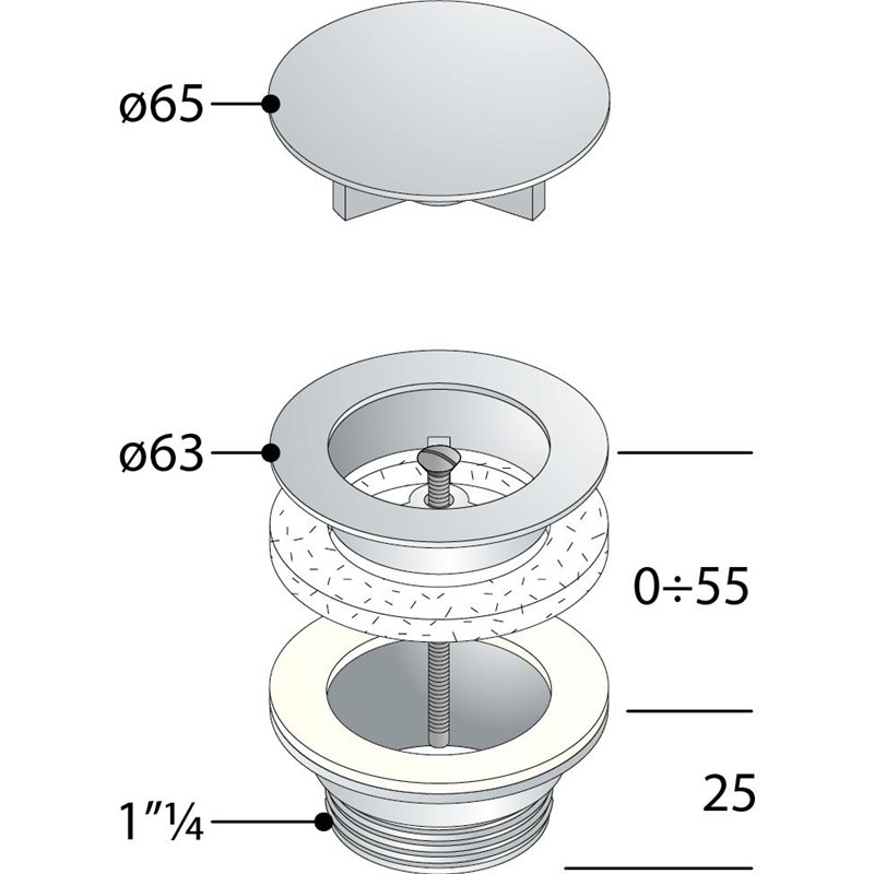 Omp Tea Neuzatvárateľná výpusť pre umývadlá s prepadom aj bez, V 10-55mm, čierna 542.742.5B