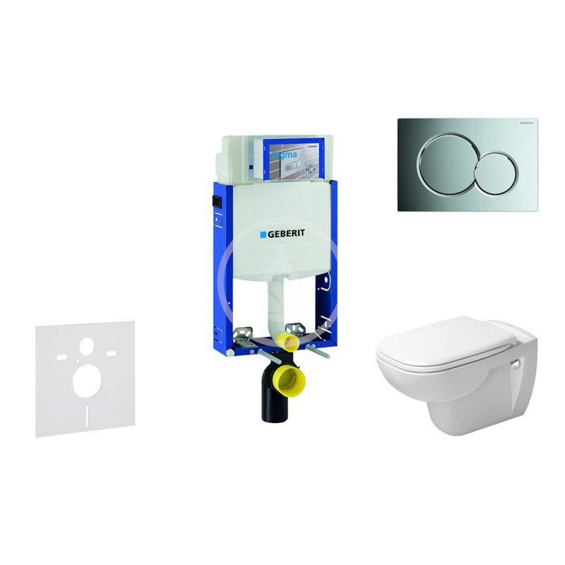 Geberit Modul na závesné WC s tlačidlom Sigma01, lesklý chróm + Duravit D-Code - WC a doska, Rimless, SoftClose 110.302.00.5 NH2