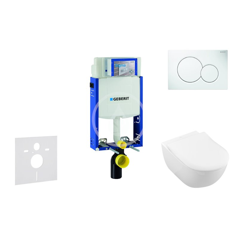 Geberit Modul na závesné WC s tlačidlom Sigma01, alpská biela + Villeroy Boch - WC a doska, DirectFlush, SoftClose, CeramicPlus 