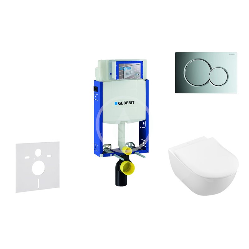 Geberit Modul na závesné WC s tlačidlom Sigma01, lesklý chróm + Villeroy Boch - WC a doska, DirectFlush, SoftClose, CeramicPlus 