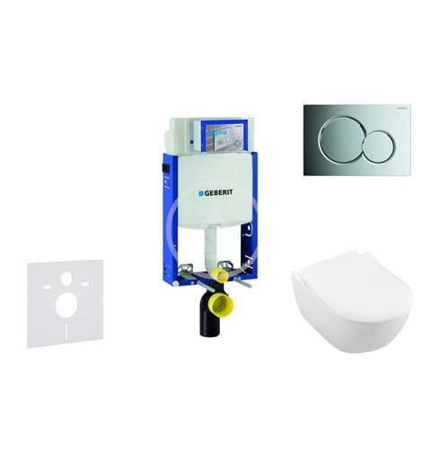 Geberit Modul na závesné WC s tlačidlom Sigma01, lesklý chróm + Villeroy Boch - WC a doska, DirectFlush, SoftClose, CeramicPlus 