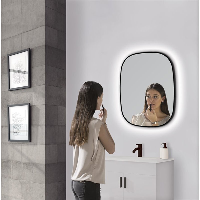Sapho SHARON LED podsvietené zrkadlo 80x70cm, čierna mat E28903CI