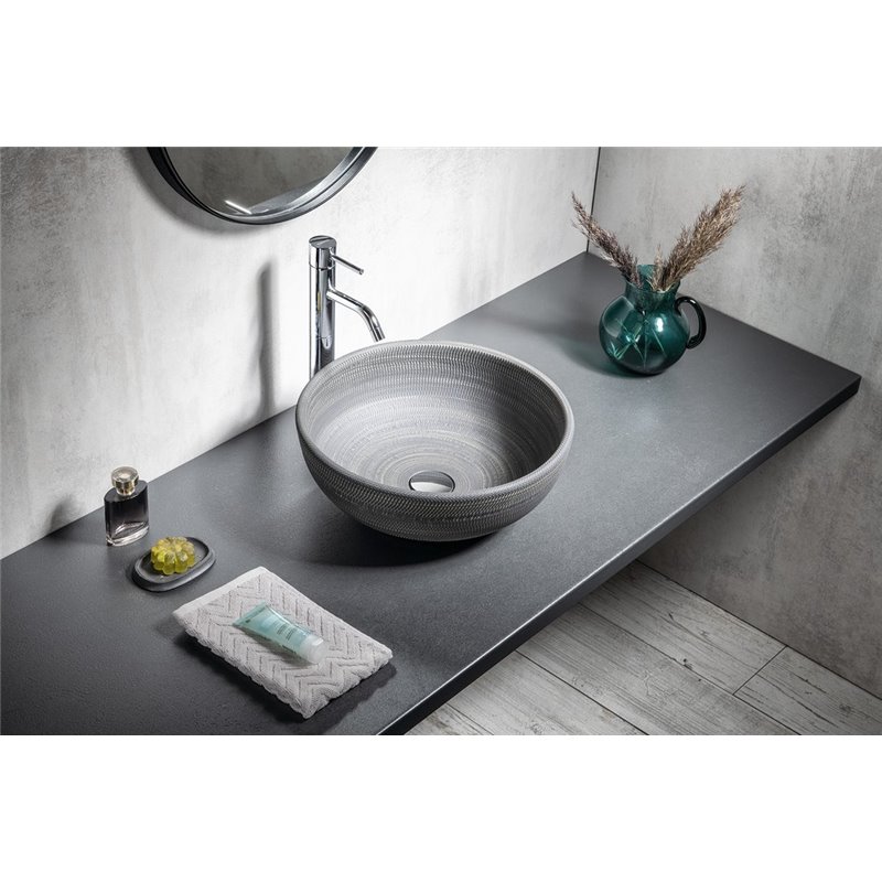 Sapho PRIORI keramické umývadlo, priemer 41 cm, 15 cm, farba šedá so vzorom PI024