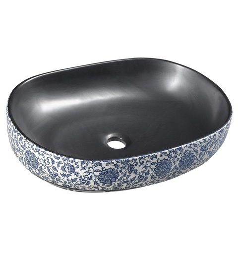 Sapho PRIORI keramické umývadlo, 60x13,5x40 cm, farba čierna s modrou maľbou PI026