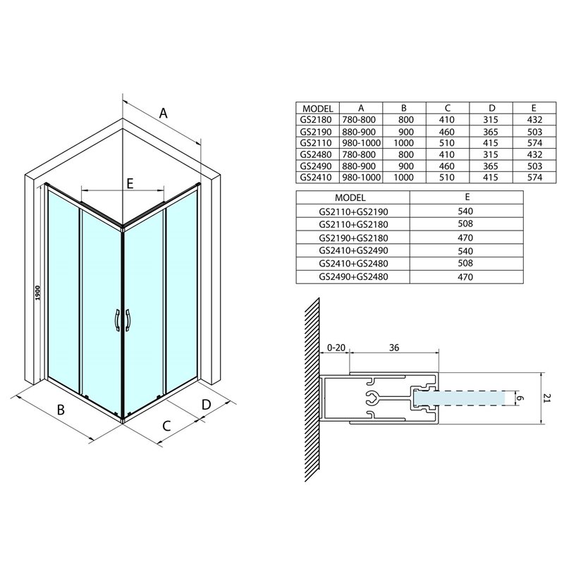 Gelco SIGMA SIMPLY štvorcová sprchová zástena 1000x1000 mm, rohový vstup, Brick sklo GS2410GS2410