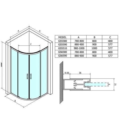 Gelco SIGMA SIMPLY štvrťkruhová sprchová zástena 1000x1000mm, R550, číre sklo GS5510