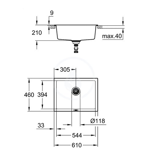 Grohe Drezy - Kompozitný drez K700 s odtokom, 610x460 mm, granitová sivá (31655AT0)