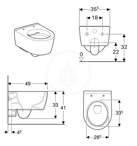 Geberit iCon - Závesné kompaktné WC, Rimfree, s KeraTect, biela (204070600)