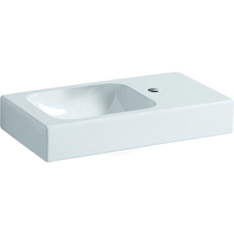 Geberit iCon xs - Umývadlo, 530 mm x 310 mm, biele - jednootvorové umývadlo, pravé, s KeraTect (124053600)
