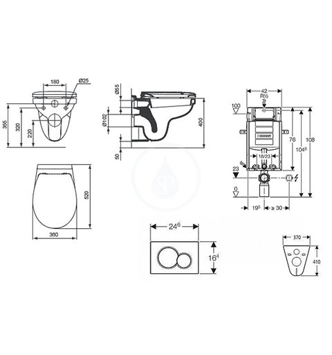 Geberit Kombifix - Súprava na závesné WC + klozet a sedadlo softclose Ideal Standard Quarzo – súprava s tlačidlom Sigma01, chróm