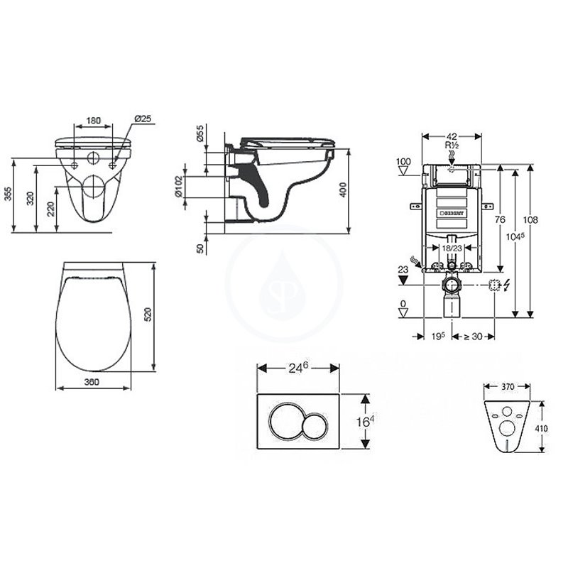 Geberit Kombifix - Súprava na závesné WC + klozet a sedadlo softclose Ideal Standard Quarzo – súprava s tlačidlom Sigma30, leskl