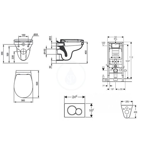 Geberit Duofix - Súprava na závesné WC + klozet a sedadlo Ideal Standard Quarzo – súprava s tlačidlom Sigma01, matný chróm 111.3