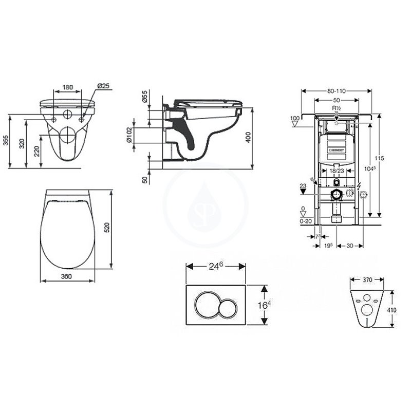 Geberit Duofix - Súprava na závesné WC + klozet a sedadlo Ideal Standard Quarzo – súprava s tlačidlom Sigma30, biela/lesklý chró