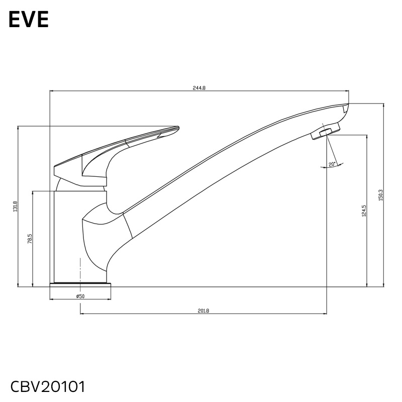 Mereo Drezová stojanková batéria, Eve, s plochým ramienkom 210 mm, chróm CBV20101