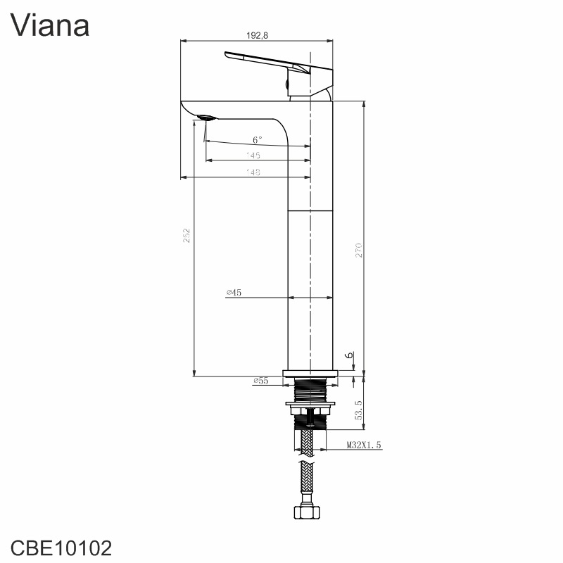 Mereo Umývadlová stojanková vysoká batéria, Viana, bez výpuste, chróm CBE10102