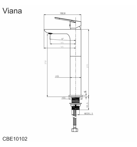 Mereo Umývadlová stojanková vysoká batéria, Viana, bez výpuste, chróm CBE10102