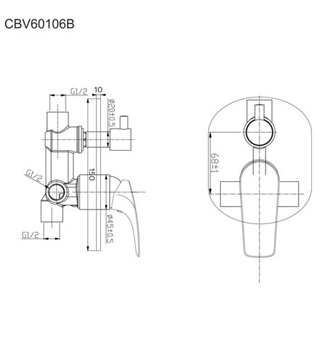 Mereo Sprchová podomietková batéria s prepínačom, Eve, Mbox, oválny kryt, chróm CBV60106B