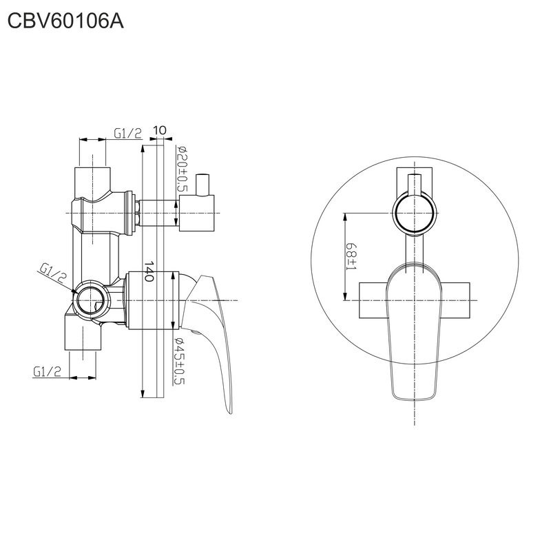 Mereo Sprchová podomietková batéria s prepínačom, Eve, Mbox, kruhový kryt, chróm CBV60106A