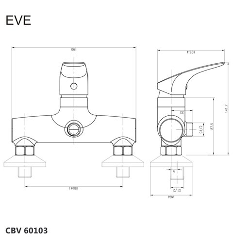 Mereo Sprchová nástenná batéria, Eve, bez príslušenstva, 150 mm, chróm CBV60103