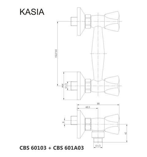 Mereo Sprchová nástenná batéria, Kasia, 150 mm, bez príslušenstva, chróm CBS60103