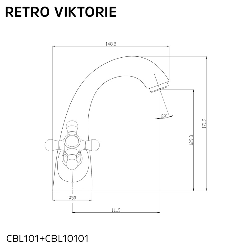 Mereo Umývadlová stojanková batéria, Retro Viktorie, bez výpuste, chróm CBL10101