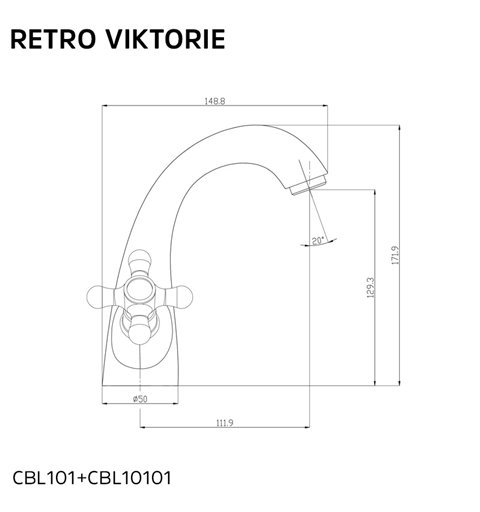 Mereo Umývadlová stojanková batéria, Retro Viktorie, bez výpuste, chróm CBL10101