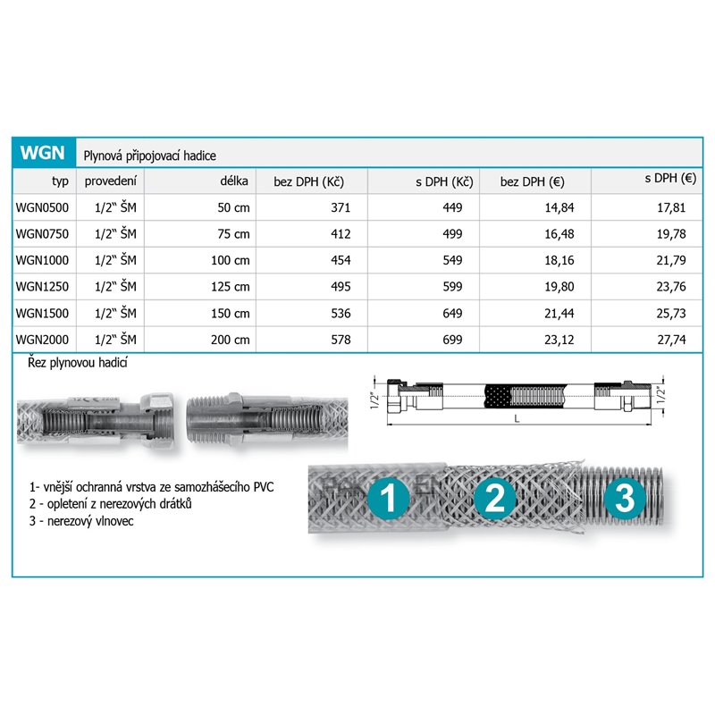 Novaservis Inštalatérsky program - Plynová pripojovacia hadica 1/2" ŠM-1 m WGN1000