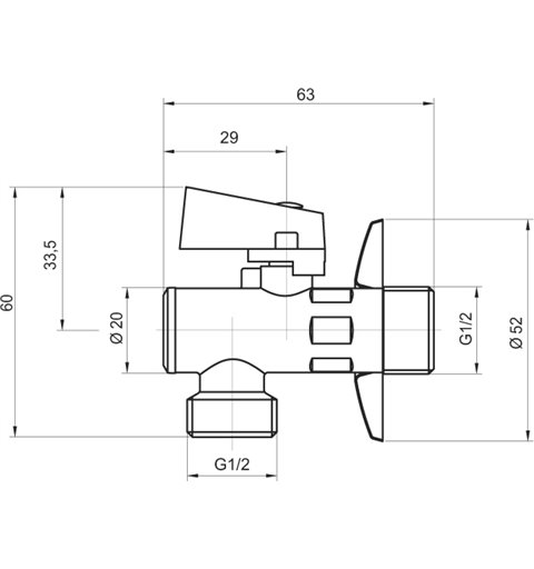 NOVASERVIS Rohový ventil s filtrom, krytkou a kovovou pákou 1/2x1/2 CF3010/15