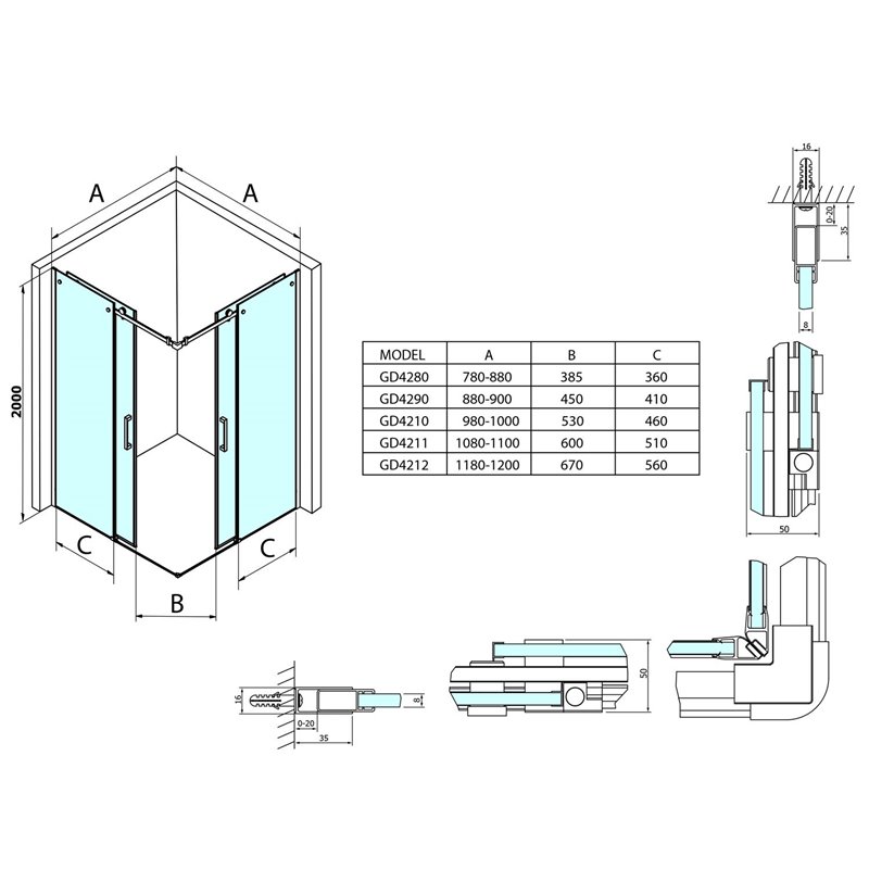 Gelco DRAGON sprchové dvere rohový vchod 1000 mm, číre sklo GD4210