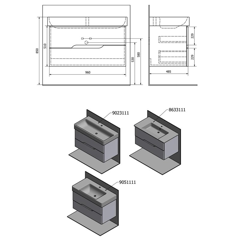 Sapho MEDIENA umývadlová skrinka 96,5x50,5x48,5cm, biela matná/dub graphite MD101