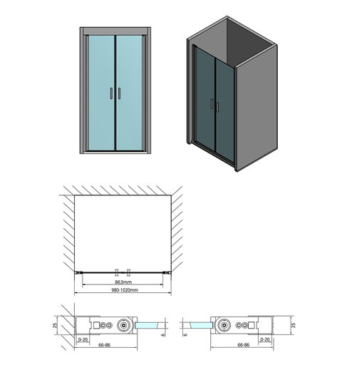 Polysan ZOOM LINE sprchové dvere dvojkrídlové 1000mm, číre sklo ZL1710