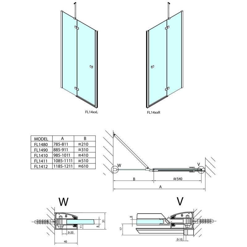 Polysan FORTIS LINE sprchové dvere do niky 1000 mm, číre sklo, pravé FL1410R