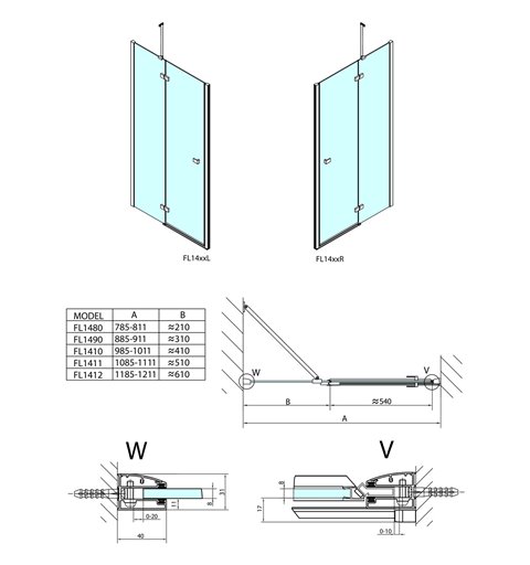 Polysan FORTIS LINE sprchové dvere do niky 1000 mm, číre sklo, pravé FL1410R